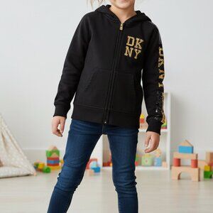DKNY Girls' Glitter Hoodie with Gold Lettering Black size M